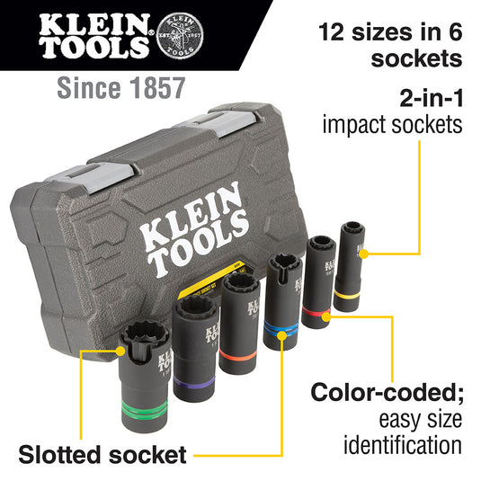 2-In-1 Slotted Impact Socket Set, 12-Point, 6-Piece