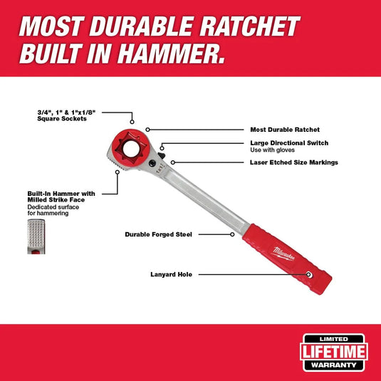 Lineman's High-Leverage Ratcheting Wrench w/ Milled Strike Face