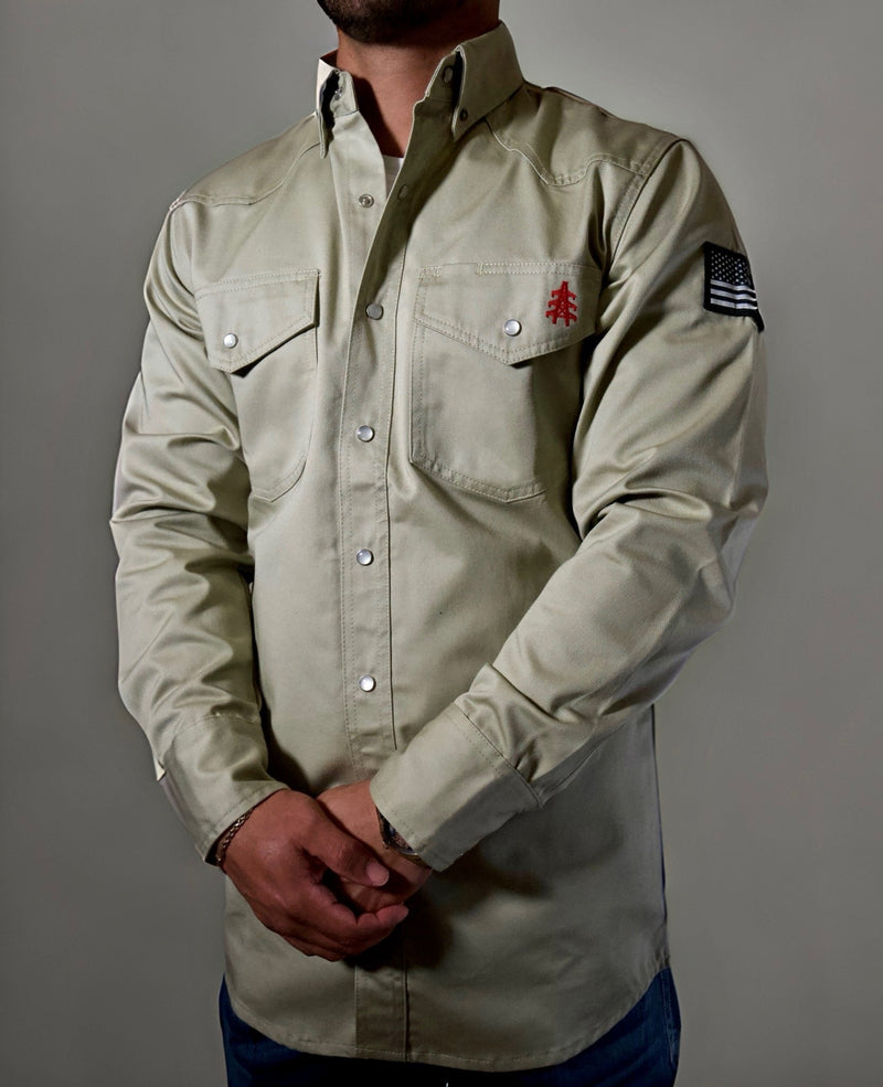 Load image into Gallery viewer, FR Western Style Pearl Snap - Khaki
