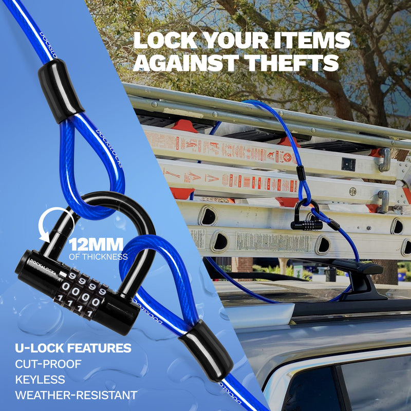 Load image into Gallery viewer, DocksLocks® Anti-Theft Weatherproof Straight Security Cable with Looped Ends and Short Shackle U-Lock (5&#39;, 10&#39;, 15&#39;, 20&#39; or 25&#39;)
