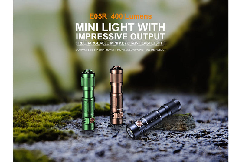 Load image into Gallery viewer, Fenix E05R Mini Keychain LED Flashlight - 400 Lumens
