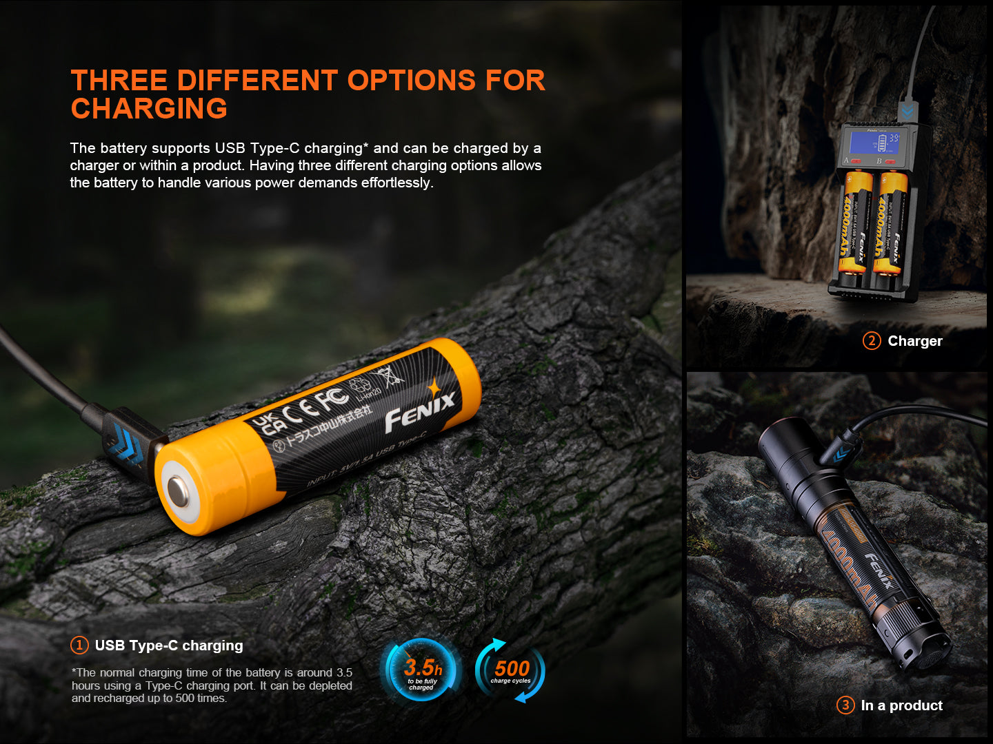 fenix flashlight charger Fenix 4000mAh USB Rechargeable 18650 Battery