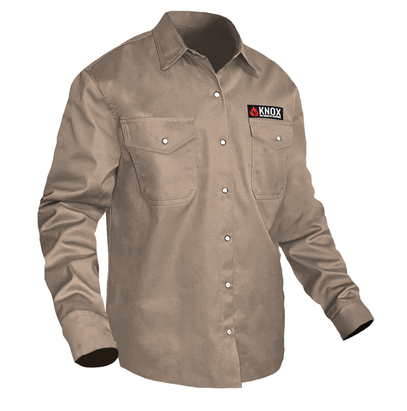 Load image into Gallery viewer, Knox FR Shirt Tan With Pearl Snap Buttons

