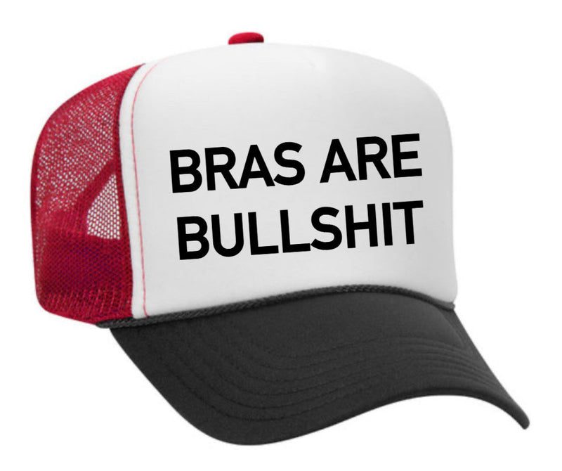 Load image into Gallery viewer, Bras Are Bullshit Trucker Hat
