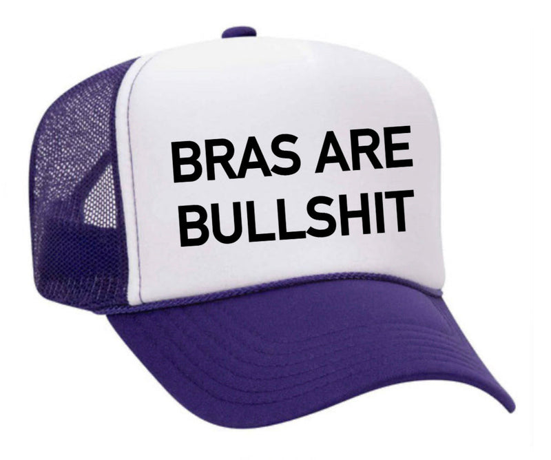 Load image into Gallery viewer, Bras Are Bullshit Trucker Hat
