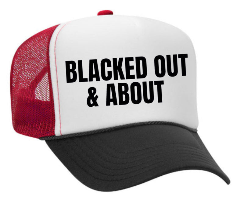 Load image into Gallery viewer, Blacked Out &amp; About Trucker Hat
