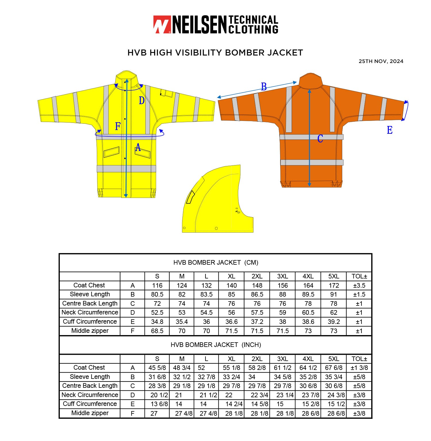 GORE-TEX HVB Rainwear High Visibility Bomber Jacket Orange size chart