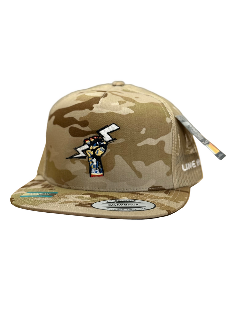Load image into Gallery viewer, Camouflage cap with a logo on a beige surface
