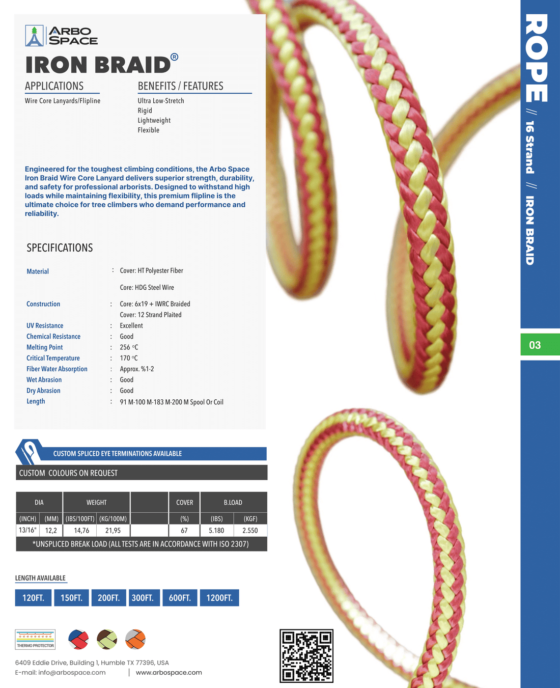 Arbo Space Iron Braid Wire Core Flipline – 12' with Gibbs Klimair Rope Grab & ISC Double Action Swivel Snaphook