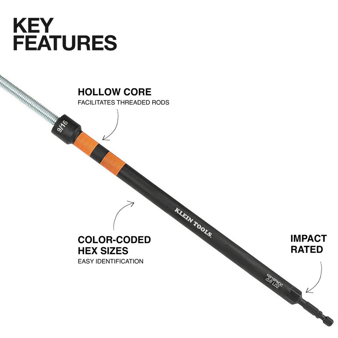 Klein 10916PNDC 9/16 Inch Magnetic Color-Coded Power Nut Setter, 10 Inch Hollow Core Impact Rated
