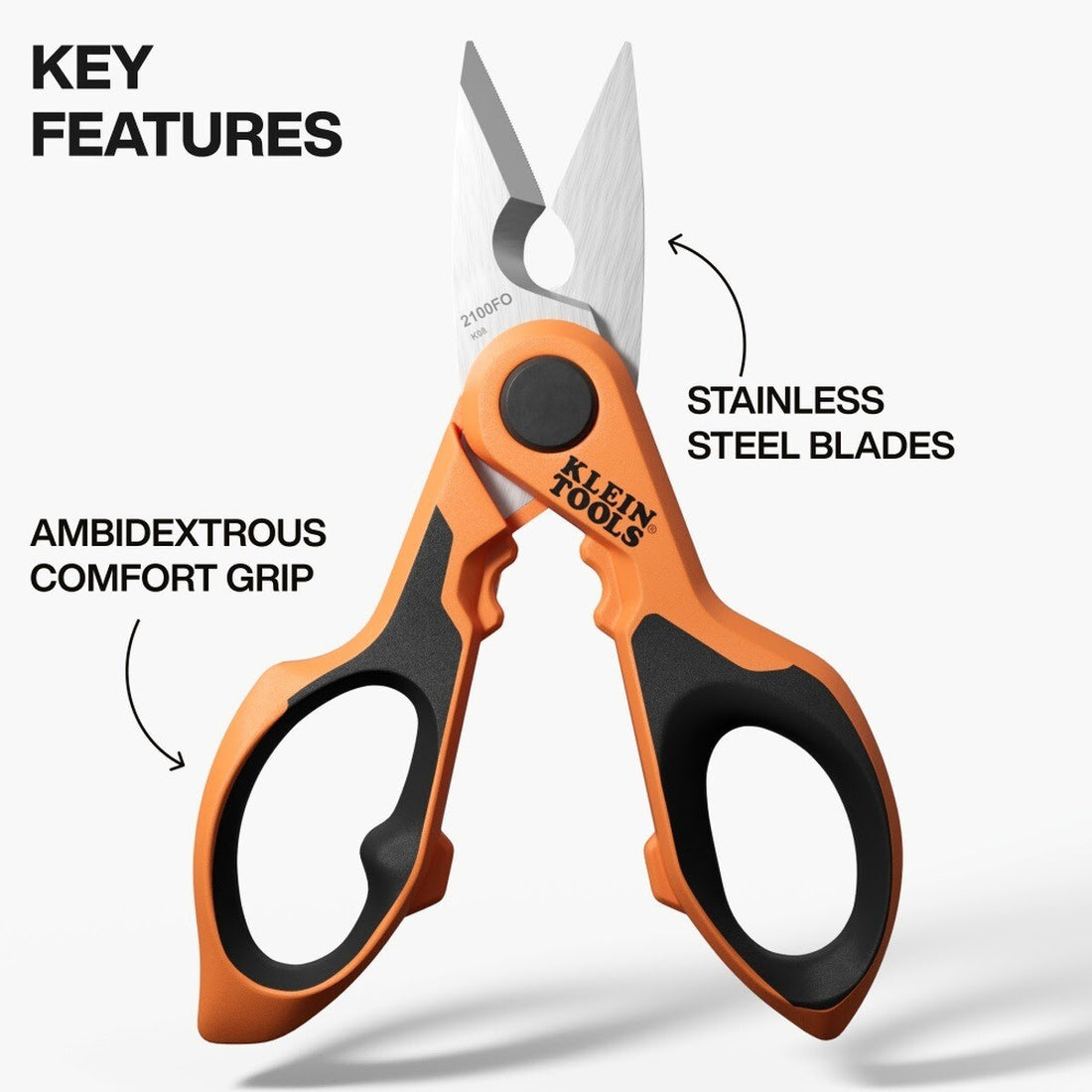 Klein 2100FO Compact Cable Stripping Electrician Scissors, 6-Inch