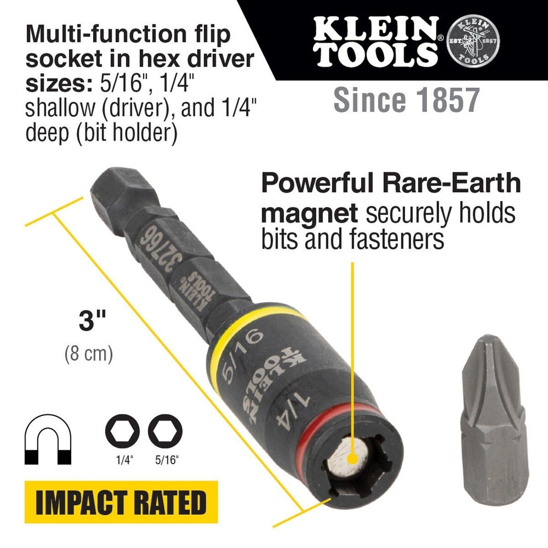 Klein 32768 3-in-1 Impact Flip Socket Set, 1/4 in. and 5/16 in. (2 Piece)