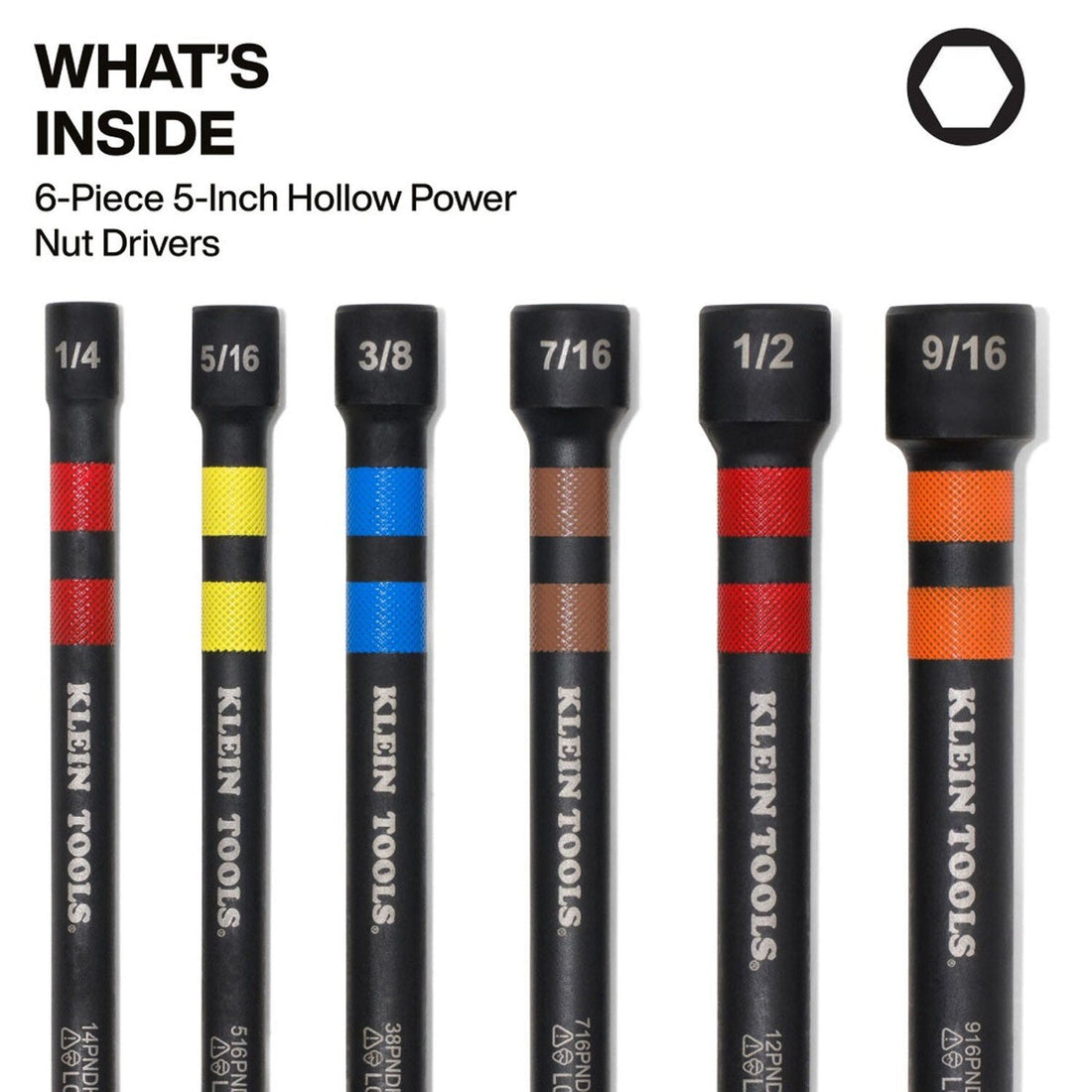 Klein 32940 Magnetic Hollow Color-Coded Power Nut Drivers Set for Impact Drivers (6 Piece)