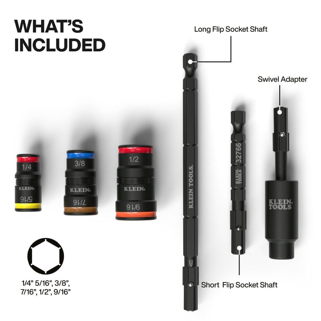 Klein 32984 Impact Flip Socket Set with Swivel Adapter (6 Piece)