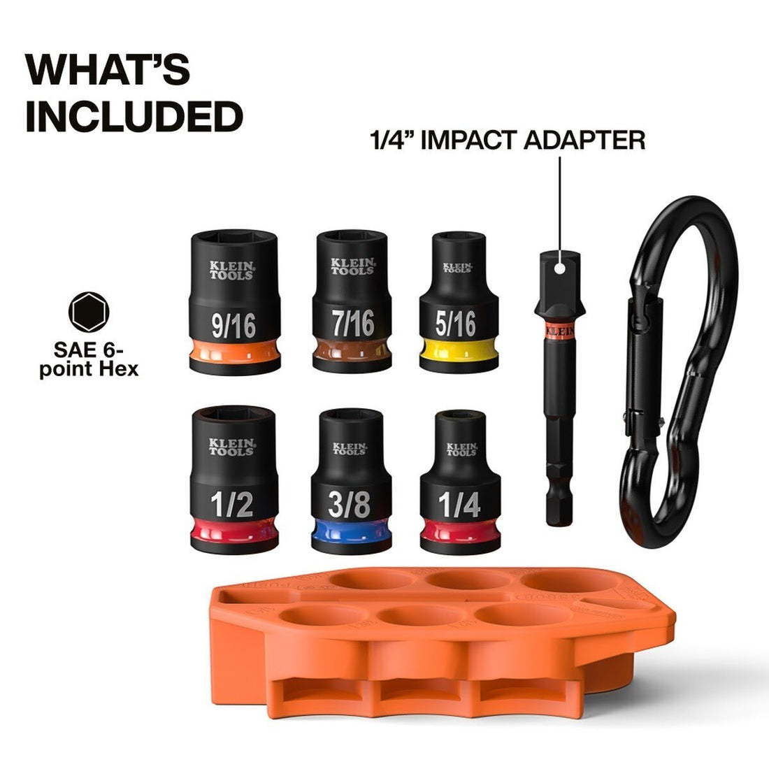 Klein 33808 Grab-And-Go SAE Impact Socket Set with 3/8 Inch Drive and Carabiner (7 Piece)
