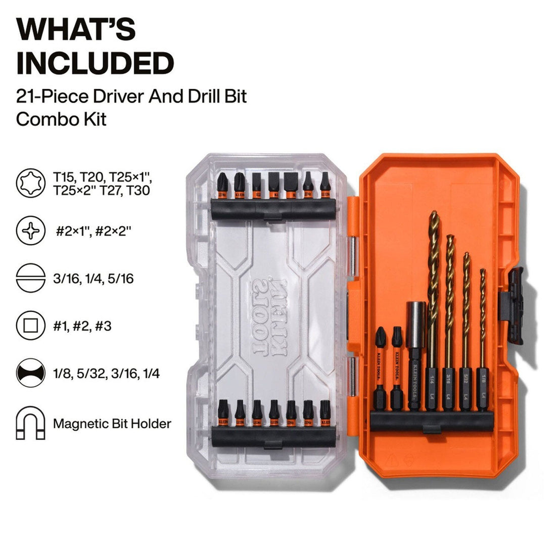 Klein 33811B Drill and Driver Bit Set with Titanium-Nitride Coated Bits and MODbox Compatible Case (21 Piece)