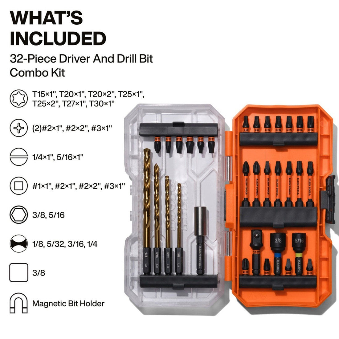 Klein 33811 Drill and Driver Bit Set with Titanium-Nitride Coated Drill Bits and MODbox Compatible Case (32 Piece)