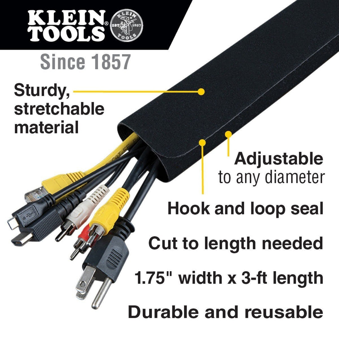 Klein 450-330 Cable and Wire Management Sleeves, 1.75-Inch Diameter, 3-Foot Long (2 Pack)