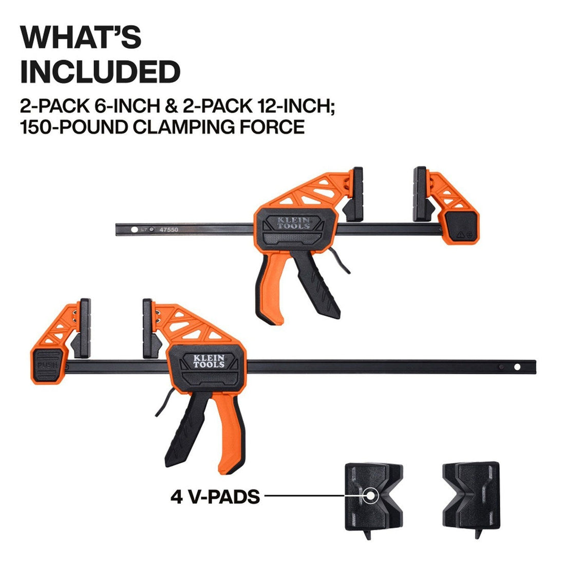 Klein 47552 Speed-Klamp 6 in. and 12 in. Quick Clamps with 150 lb Clamping Force, Dual Clamp/Spreader (4 Pack)