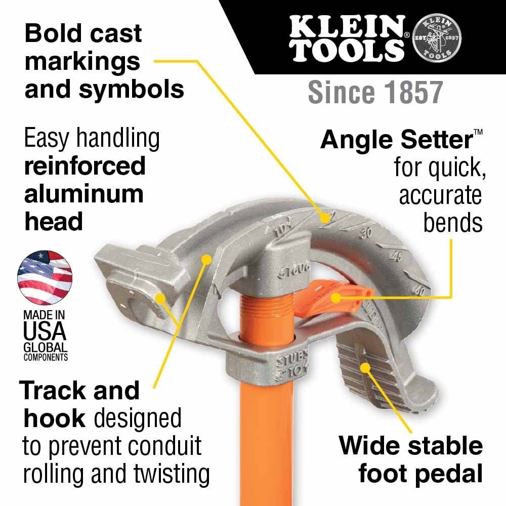 Klein 51606 Aluminum Conduit Bender Full Assembly, 1/2-Inch EMT with Angle Setter