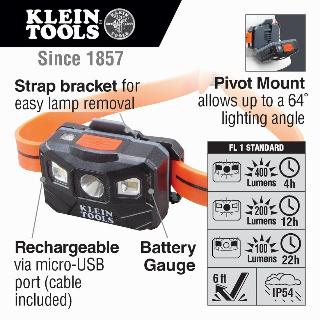 Klein 56064 Rechargeable Headlamp 400L