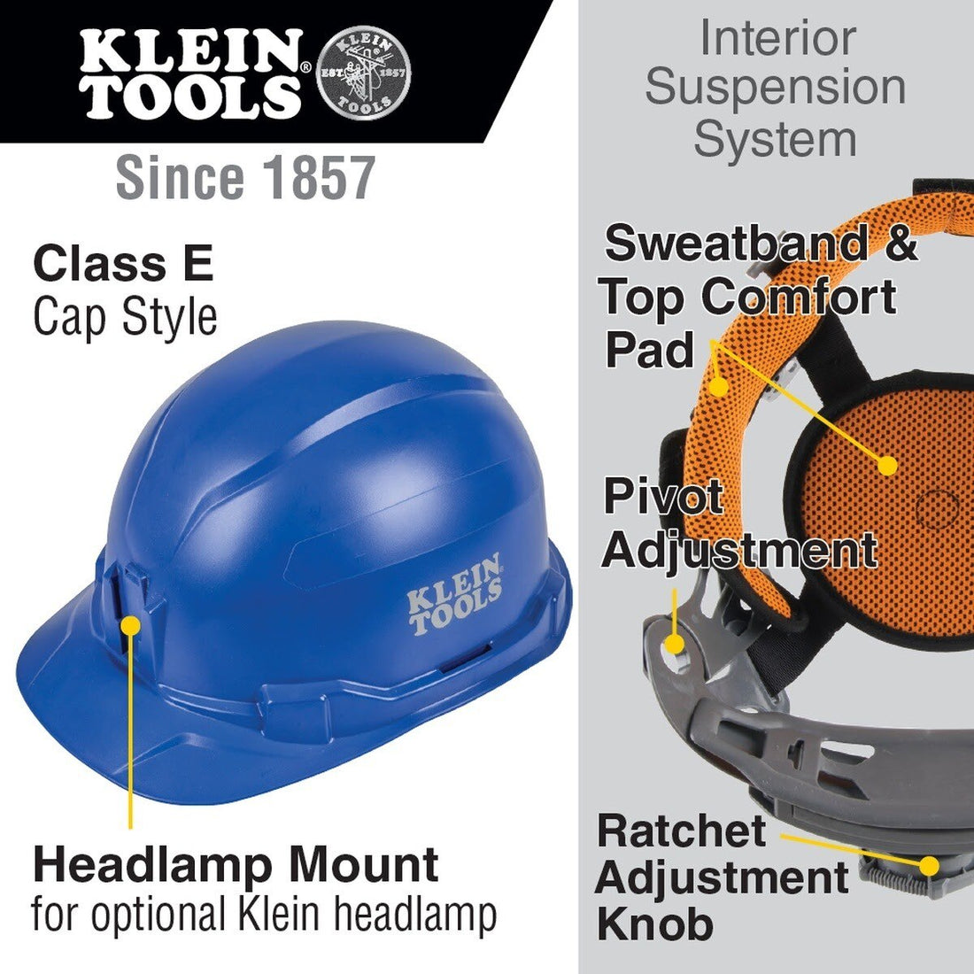 Klein 60248 Hard Hat, Non-Vented, Cap Style, Class E Type 1, Blue