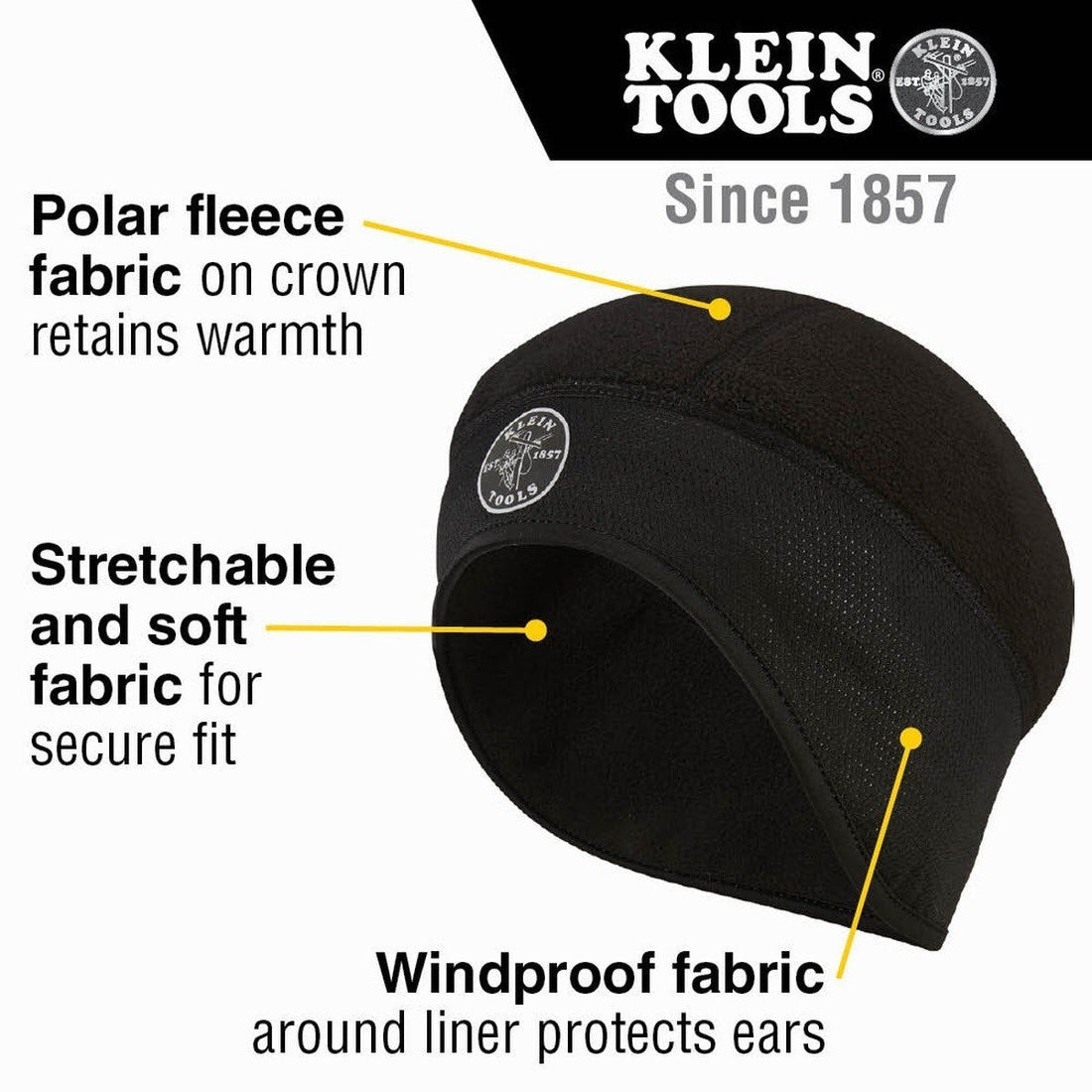 Klein 60383 Winter Helmet Liner with Polar Fleece and Windproof Ear Coverage (One Size Fits Most)