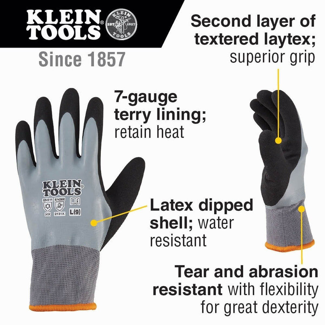Klein 60389 Thermal Dipped Gloves, Large (1 Pair)