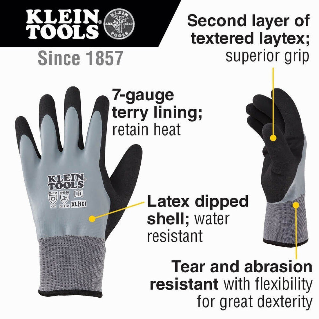 Klein 60390 Thermal Dipped Gloves, Extra-Large (Pair)