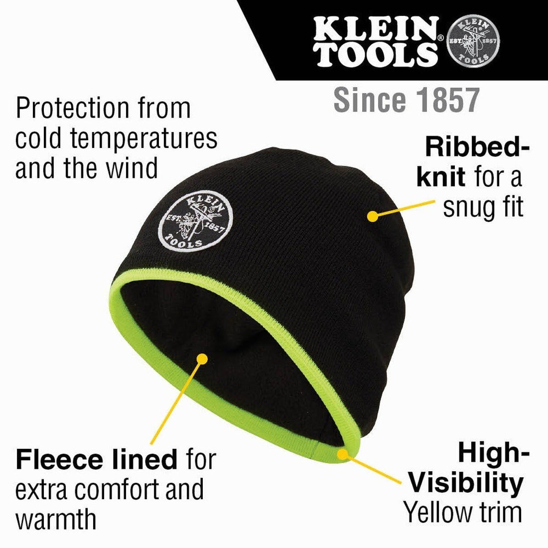 Klein 60391 Knit Beanie with Fleece Lining and High-Visibility Trim