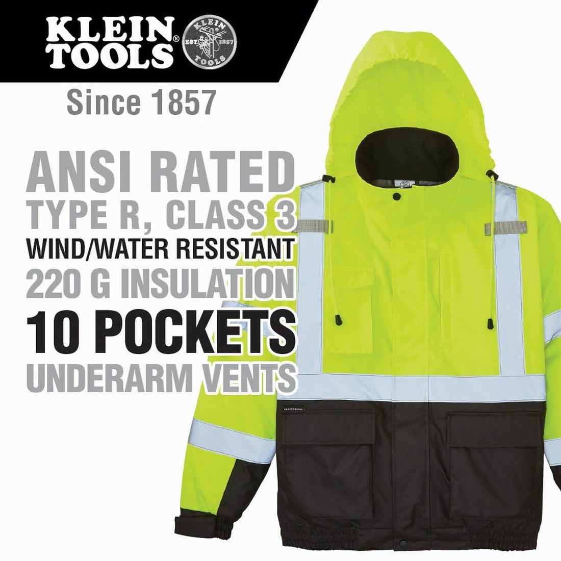 Klein 60501 High-Visibility Winter Bomber Jacket, 2XL