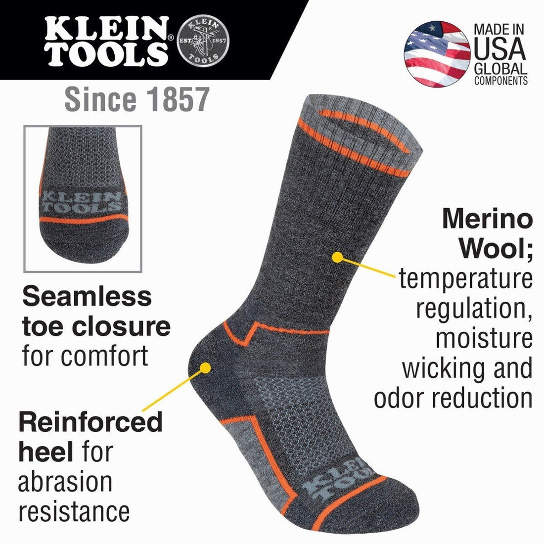 Klein 60508 Performance Thermal Socks, Large (1 Pair)