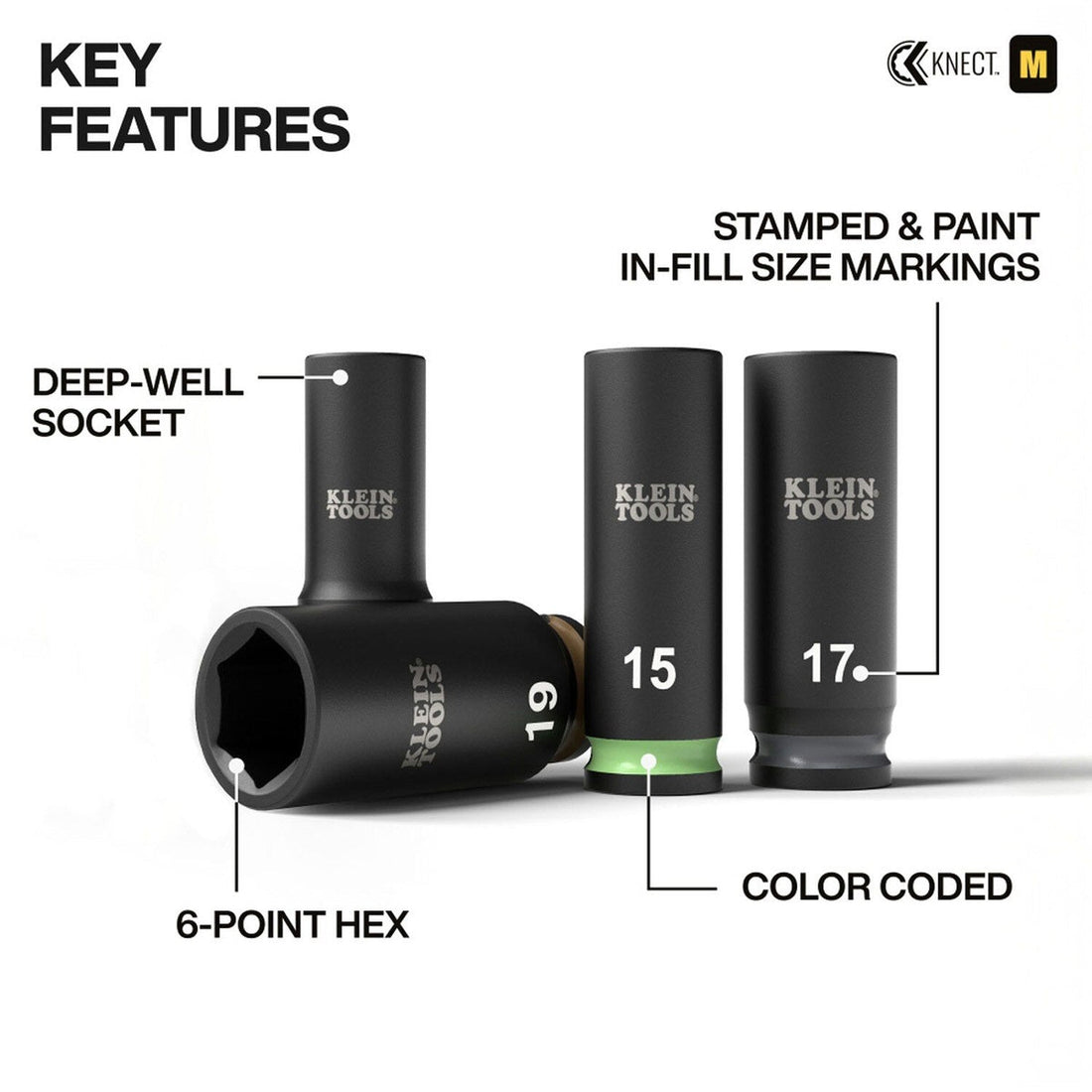 Klein 65109IMPCTM Deep-Well 3/8-Inch Drive Impact Socket Set, Metric, 6-Point Hex with Adapters and MODbox Compatible Case (9-Piece)