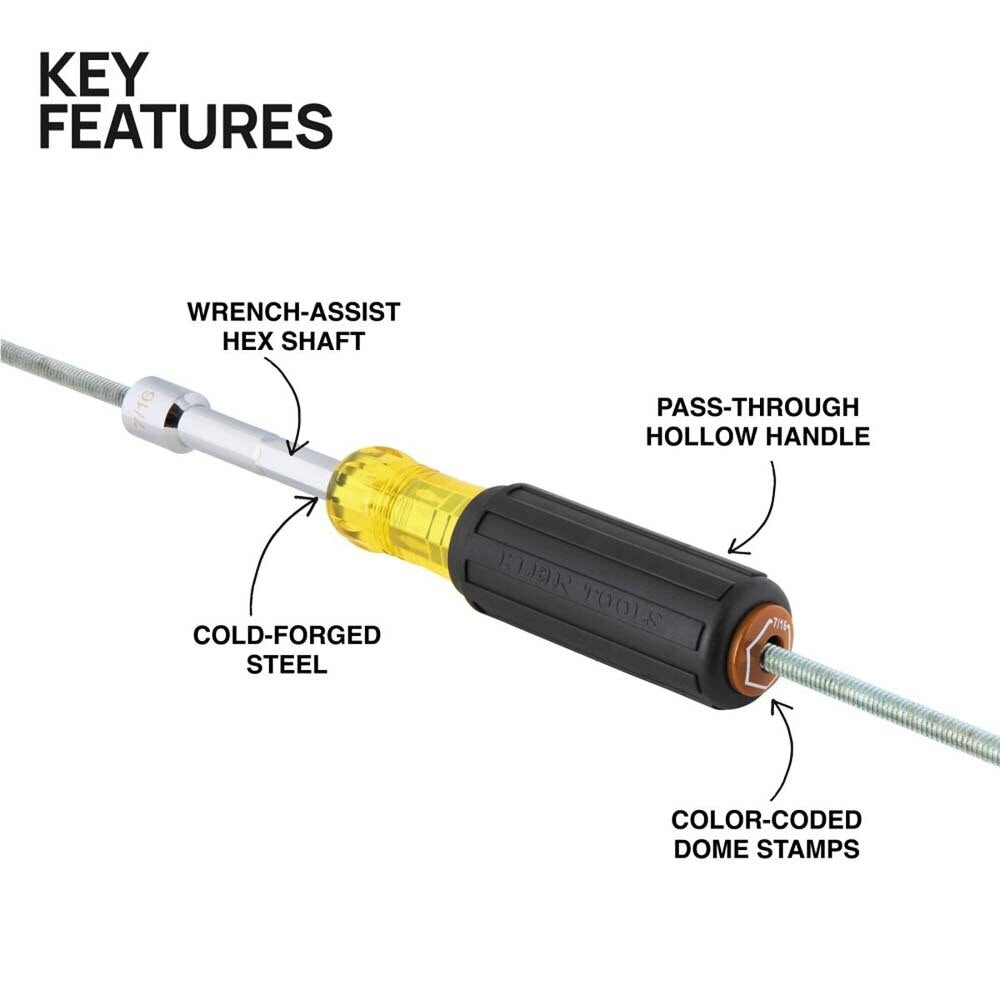 Klein 654716 Color-Coded Hollow-Shaft Heavy-Duty Nut Driver, 7/16-Inch