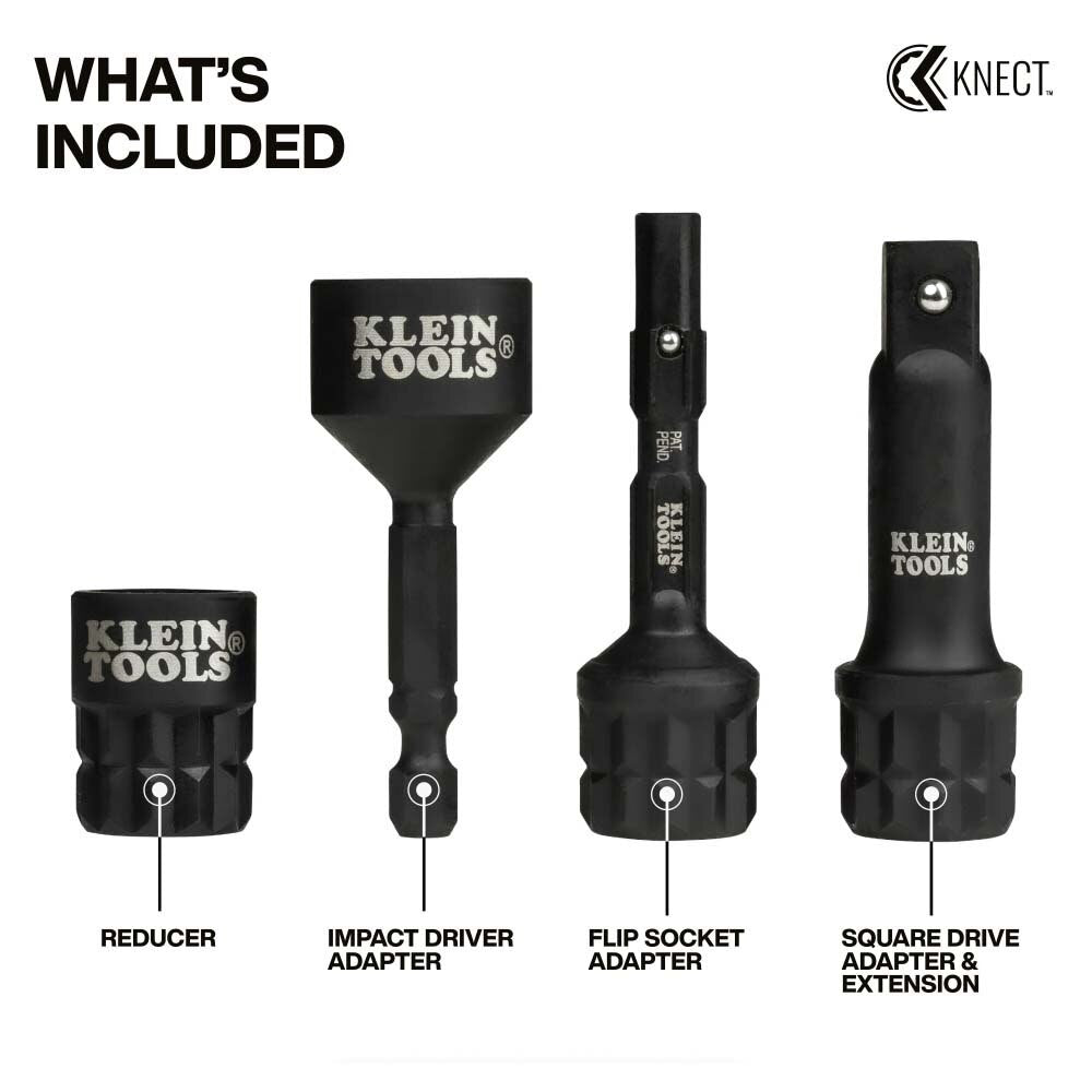 Klein 65KADPM KNECT (M) Impact Socket Adapter Set for Versatile Driving Situations