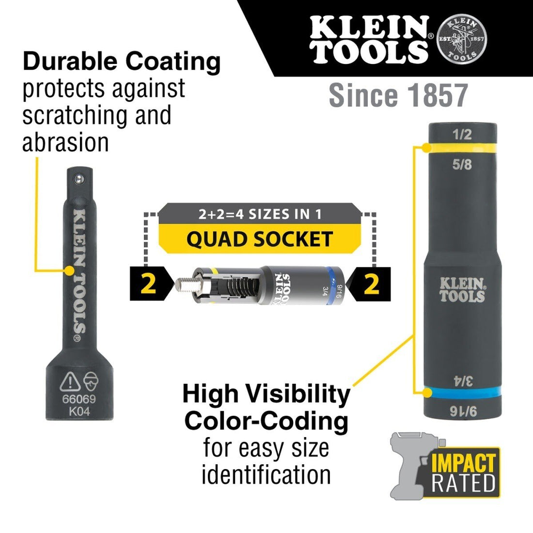 Klein 66069 Flip Quad Socket Adapter, 1/2 to 3/8 Inch