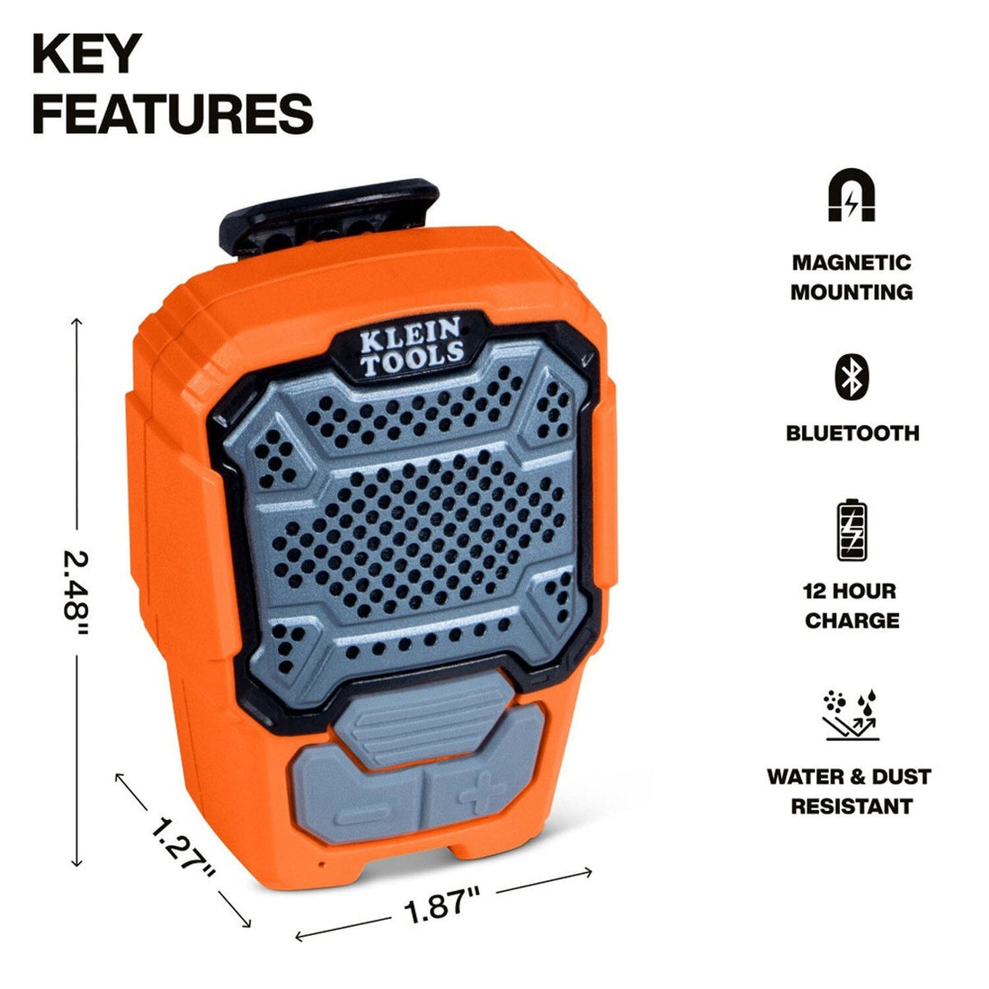 Klein AEPWS1 Wearable Bluetooth Speaker with Magnetic Clip and IP67 Jobsite Design