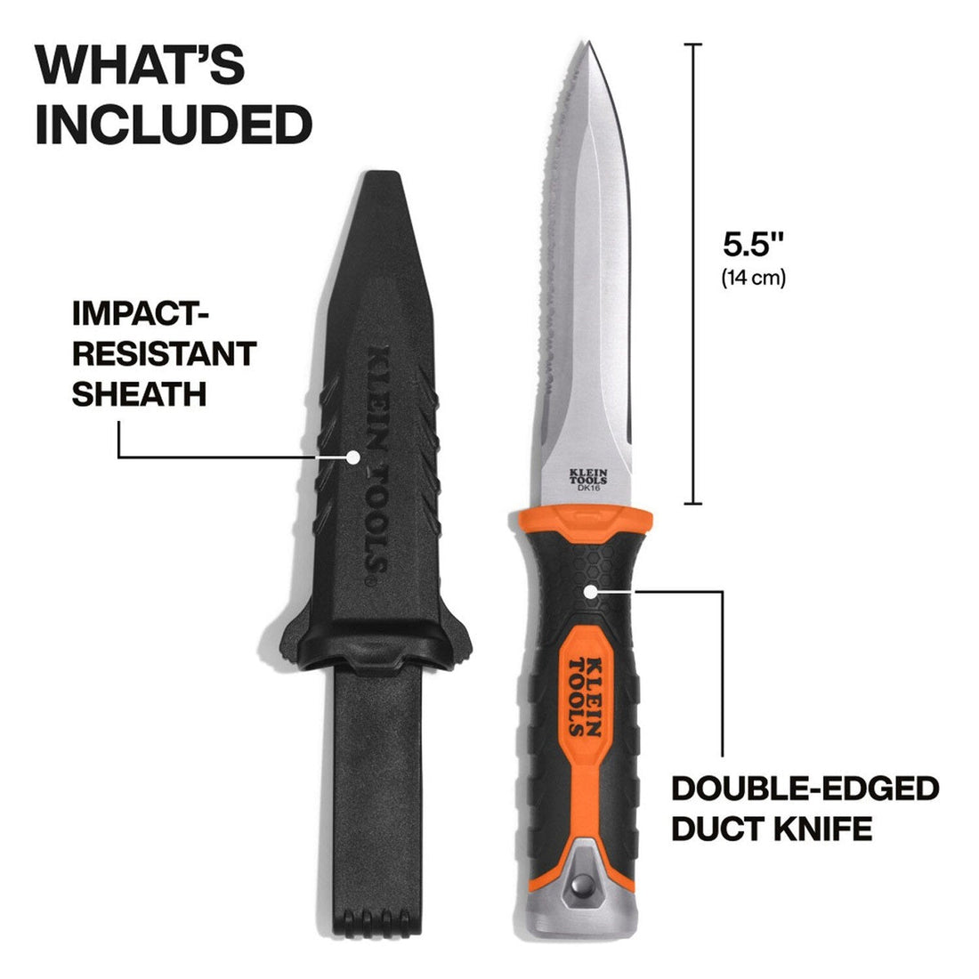 Klein Tools DK16 Double-Edged Duct Knife for Flexible Duct, Duct Board and Insulation (Knife and Sheath)