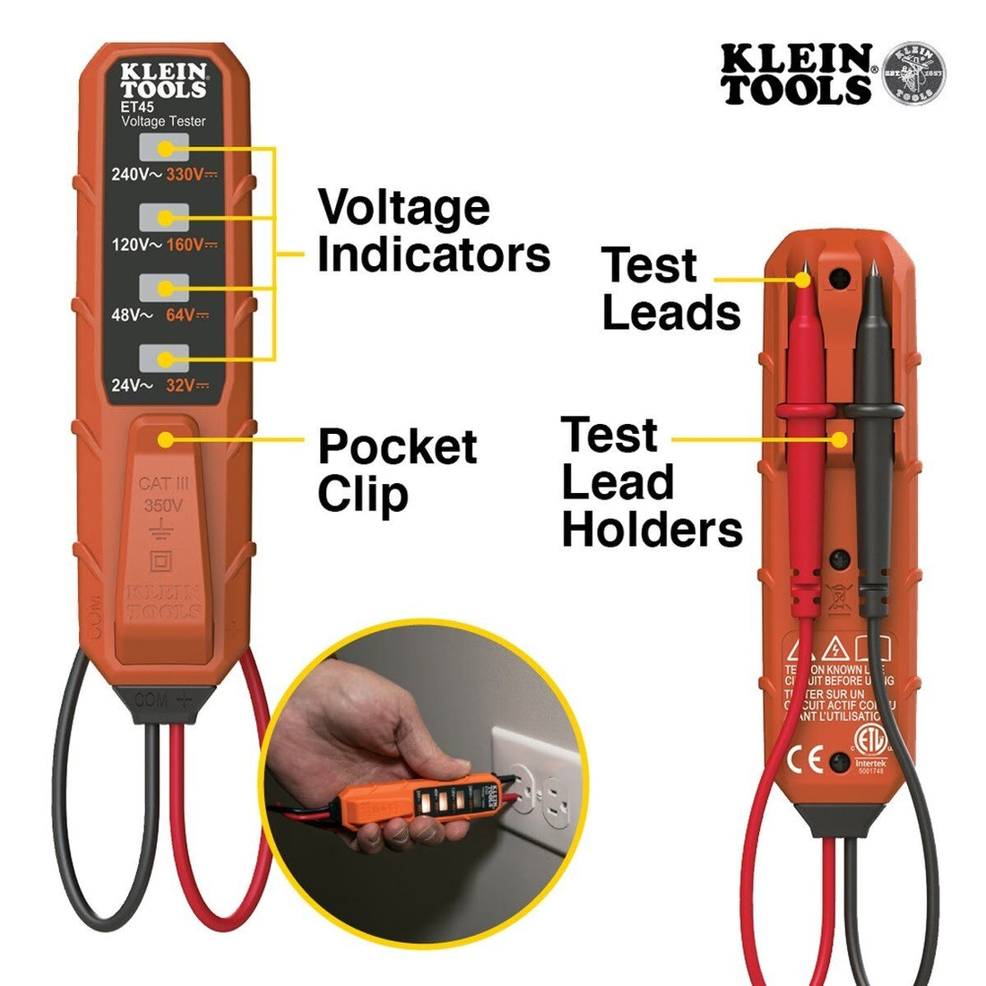 Klein ET45VP AC/DC Voltage and GFCI Receptacle Outlet Test Kit (2 Piece)