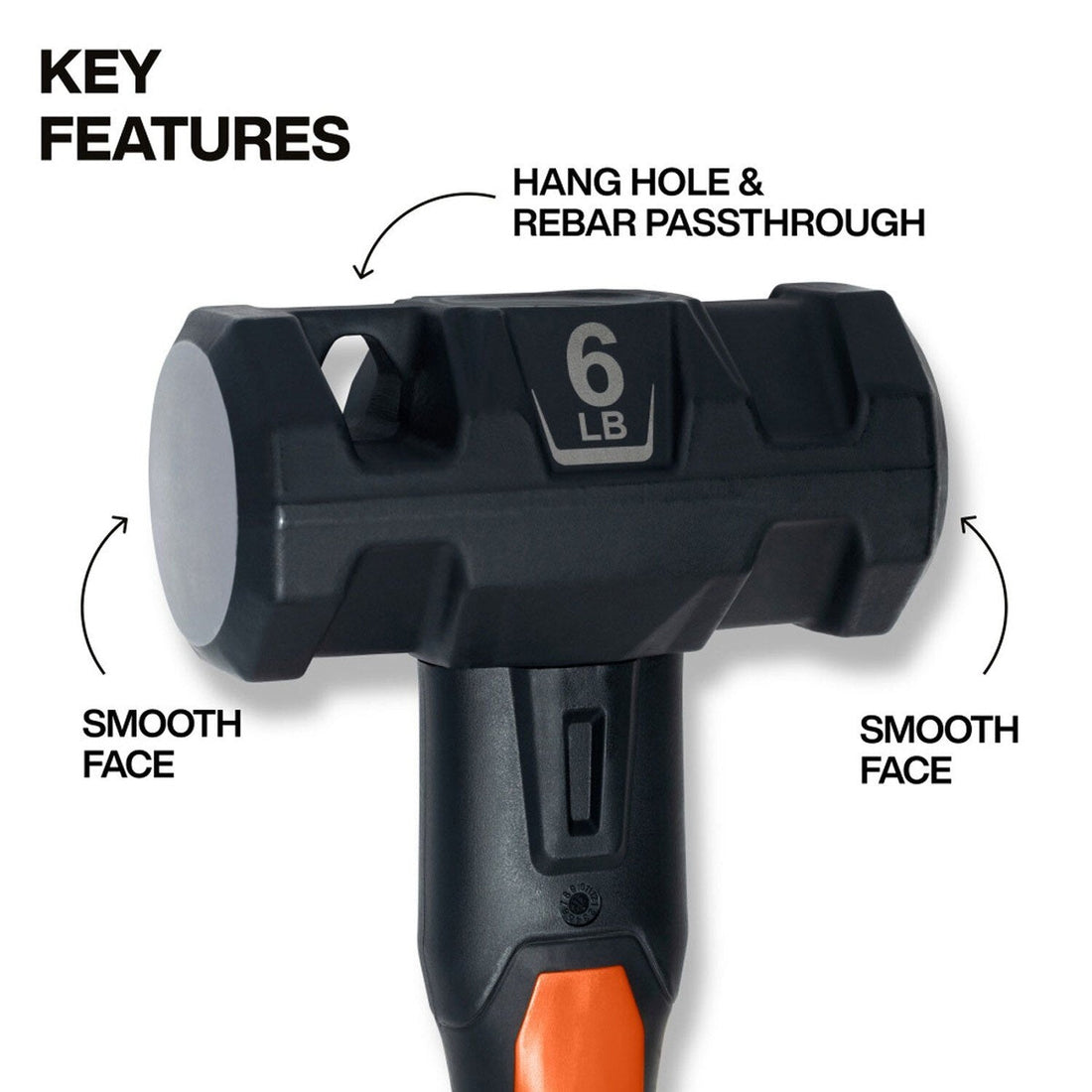 Klein H80626 Fiberglass Handle Sledge Hammer with Overstrike Protection and Rebar Passthrough (6 lb)