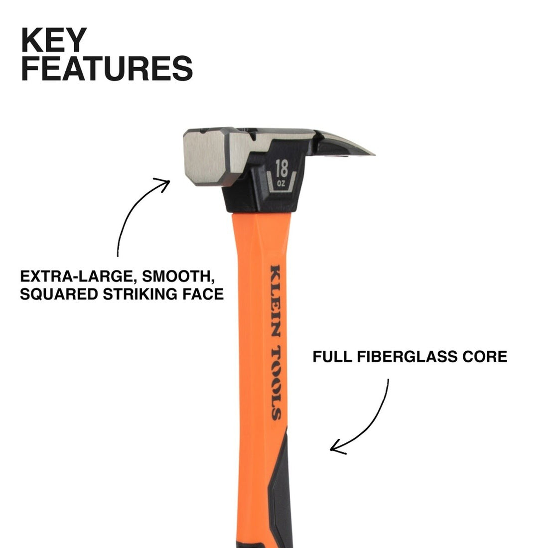 Klein H80918 Smooth Face Fiberglass Hammer (18 oz)