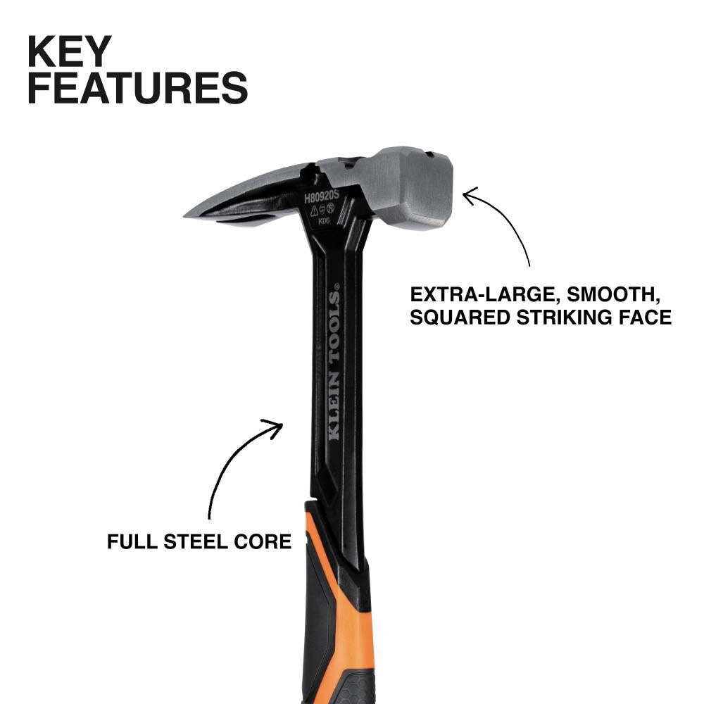 Klein H80920S Smooth Face Steel Claw Hammer, 20-Ounce