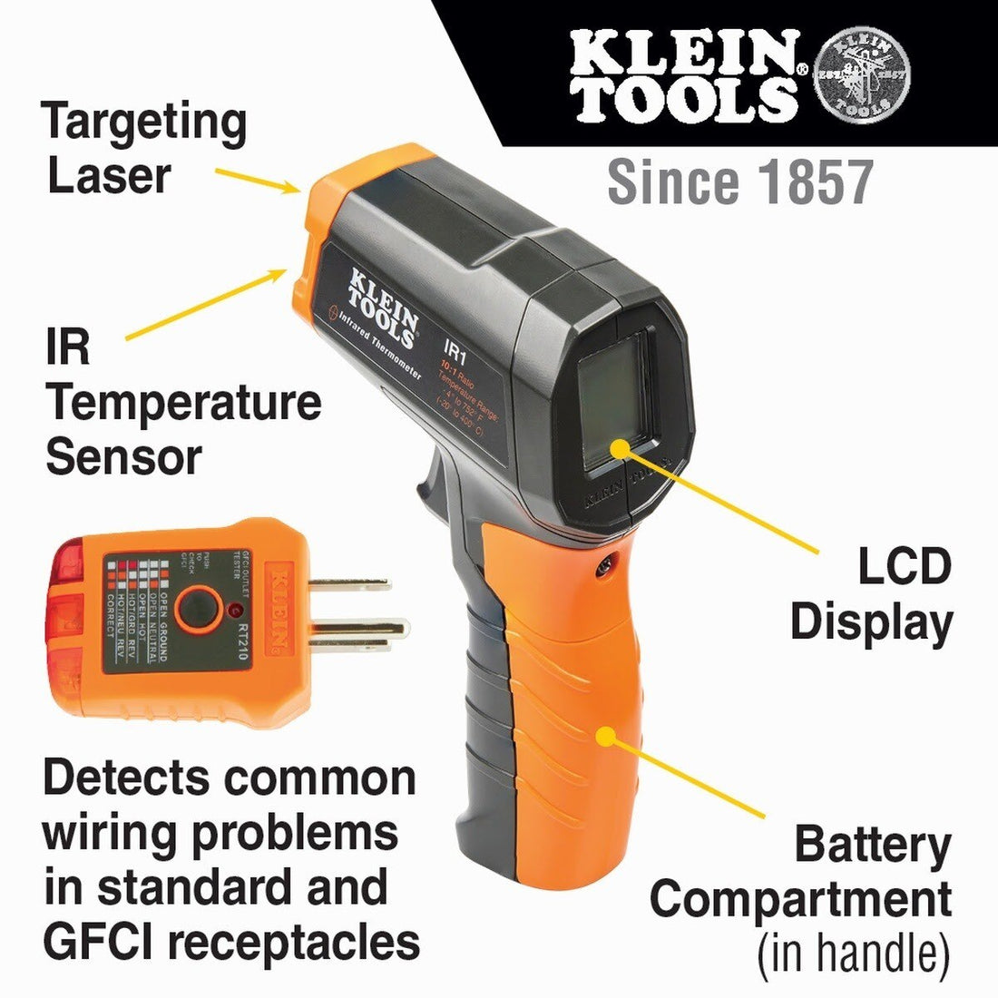 Klein IR1KIT Infrared Thermometer with GFCI Receptacle Tester Kit (1 Kit)