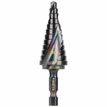 Klein Tools QRST14 Step Drill Bit, Quick Release, Spiral Flute, 3/16 to 7/8-Inch