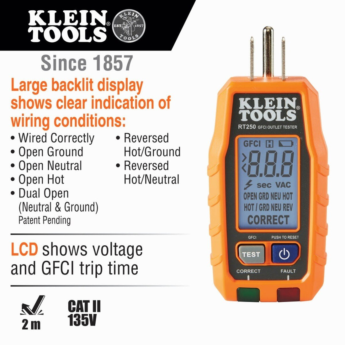 Klein RT250KIT Premium Dual-Range NCVT and GFCI Receptacle Tester Electrical Test Kit (4 x AAA Batteries)