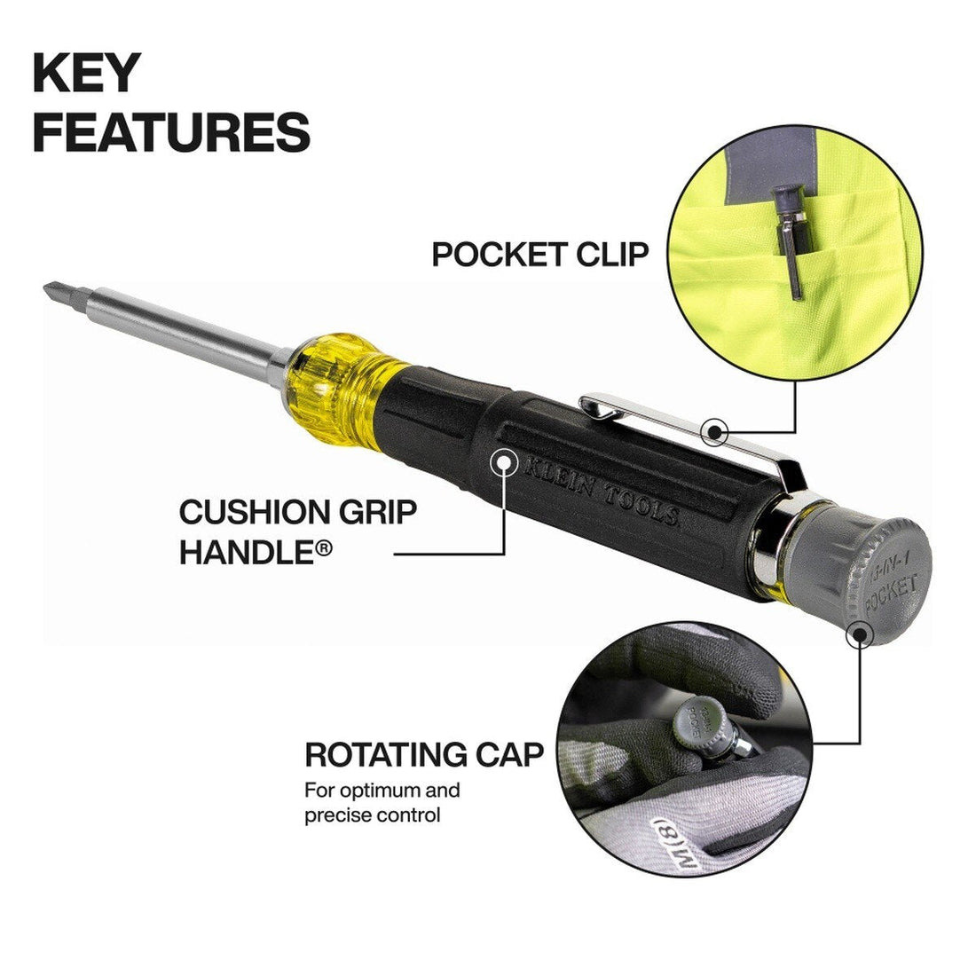 Klein Tools 32600P 13-in-1 All-Purpose Pocket Precision Screwdriver with Spin Cap and Cushion-Grip Handle (1 Pack)