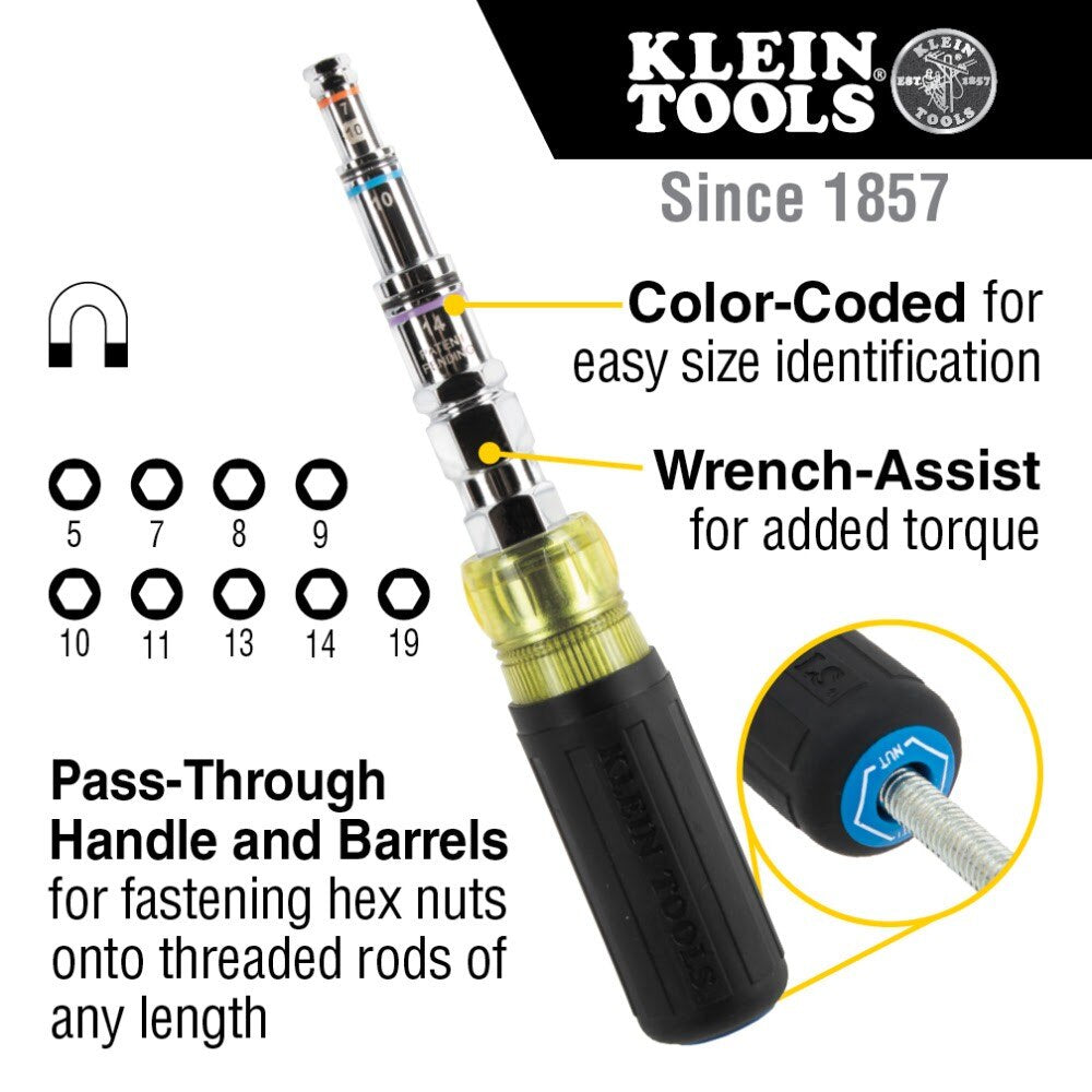 Klein 32809MAGM 11-in-1 Pass-Through Magnetic Multi-Nut Driver, Metric