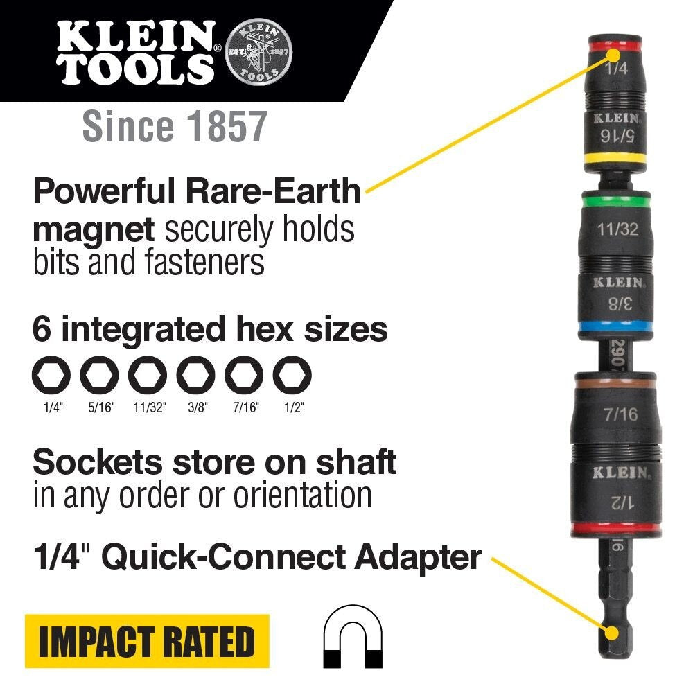 Klein 32907 7-in-1 Impact Flip Socket Set, No Handle