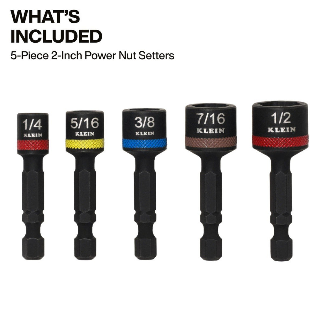 Klein Tools 32925S Magnetic Power Nut Setters, 2 Inch Shaft, SAE Hex, Impact-Rated (5 Piece)
