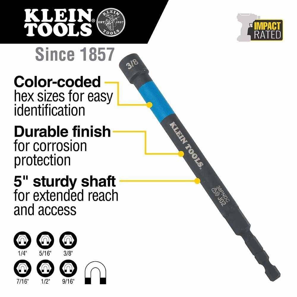 Klein 32930 Magnetic Color-Coded Power Nut Setters, 6-Piece Set